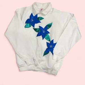 White ugly Christmas contest winner 🏆 collared sweatshirt blue hand quilted